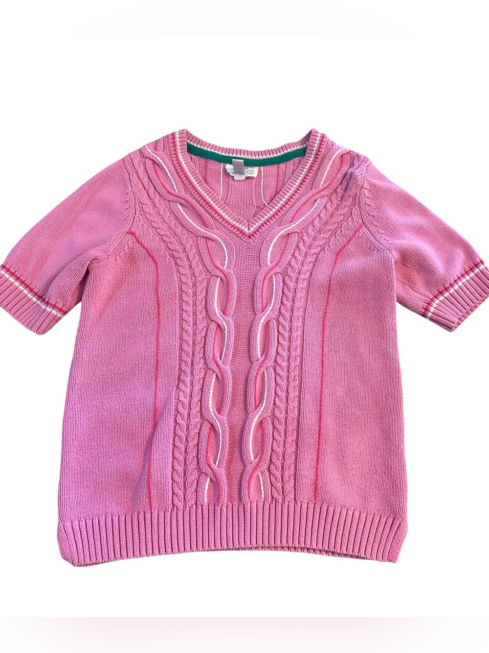 Isaac Mizrahi Live! Clubhouse Cable Knit Short Sleeve Sweater Womens Small Pink